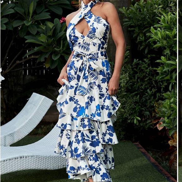 SOLD Women’s Summer Floral Halter Neck Maxi Dress with Ruffles Size L NWOT - Picture 12 of 13